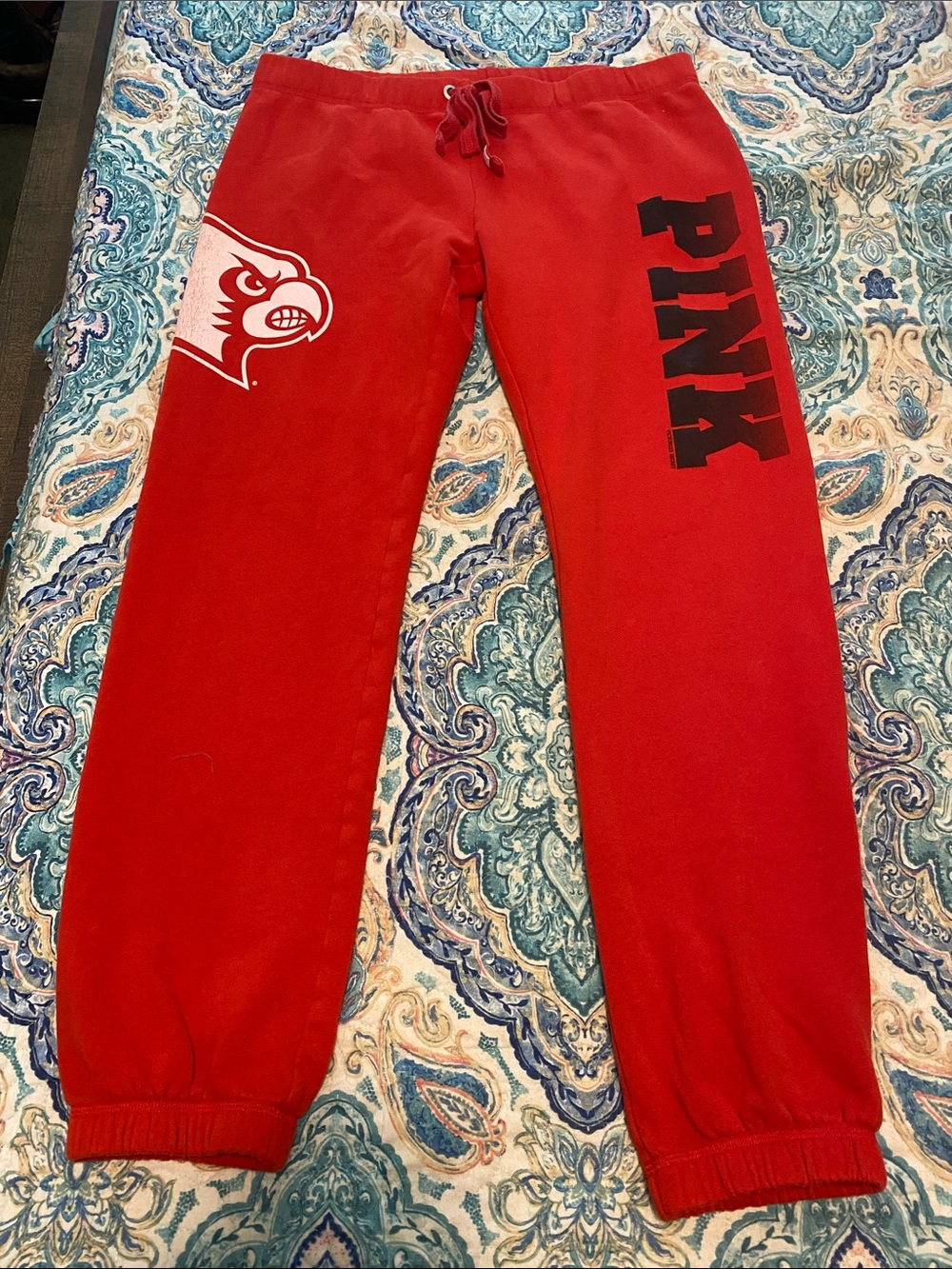 PINK Victoria's Secret Red Logo Joggers with Louisville Cardinal Graphic